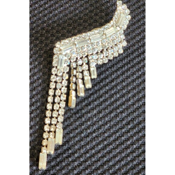 Vintage Rhinestone Dangling Baguette Clip On Earrings Long Ear Climbers Clear 4" - Picture 5 of 12